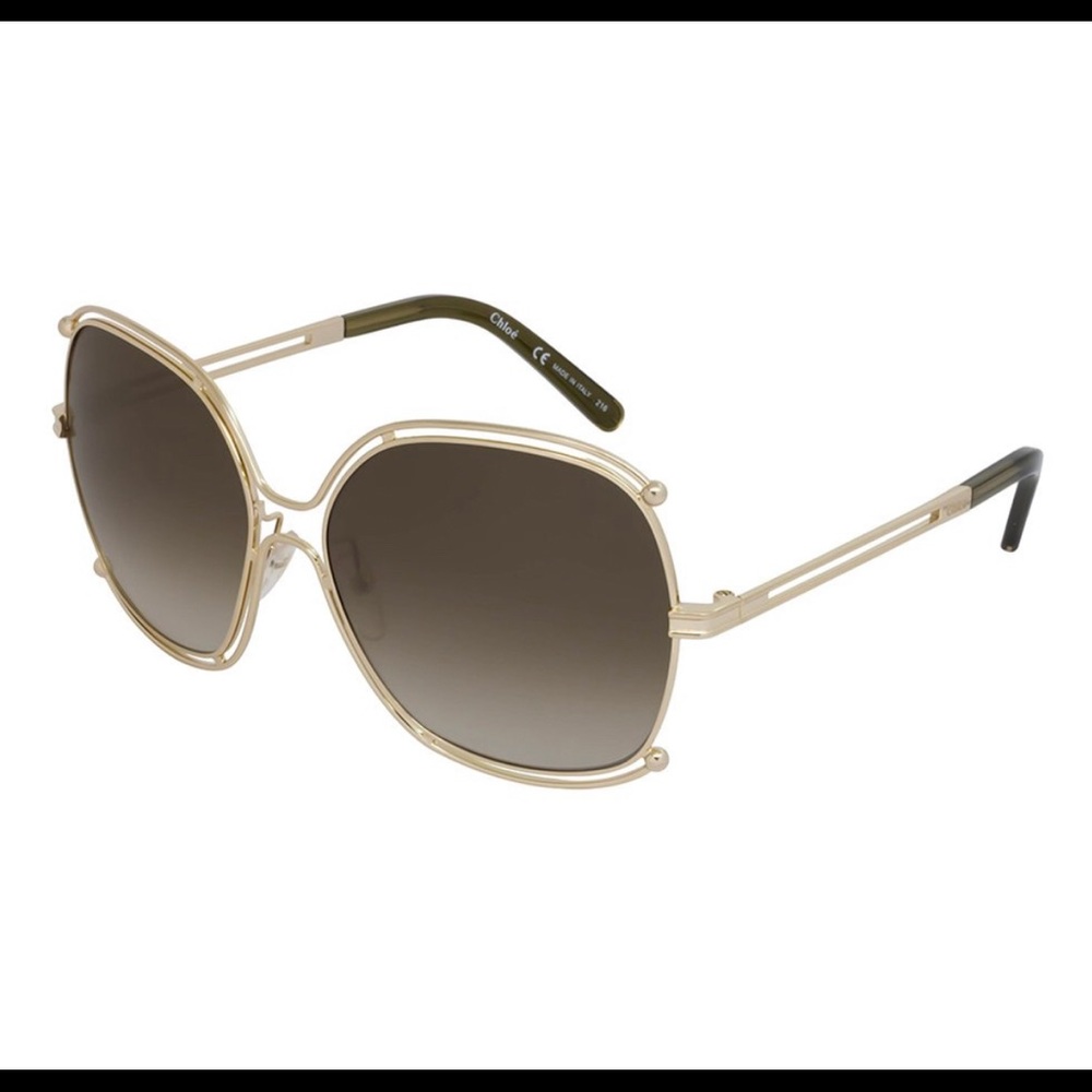 Chloe Goldtone & Khaki Oversize Sunglasses